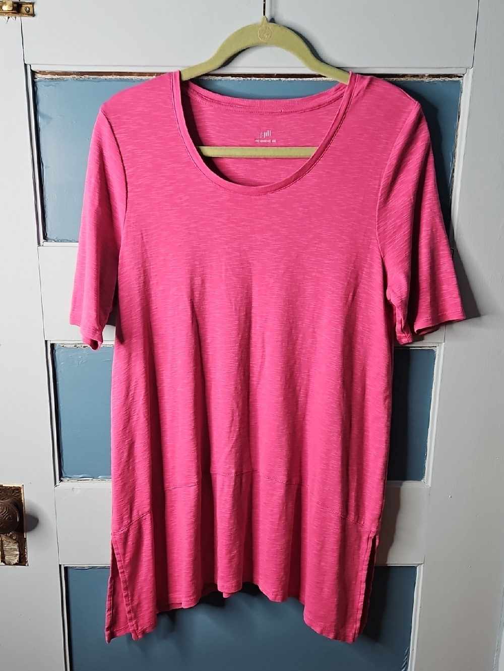 J Jill Women's Pink Short-Sleeve Pima Dipped Hem Tunic Tee Large